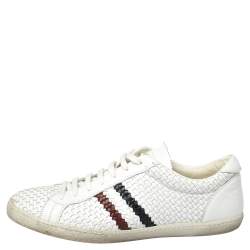 Moncler White Woven Leather Joseph Low Top Sneakers Size 44