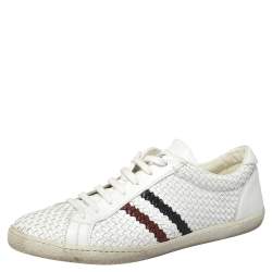 Moncler White Woven Leather Joseph Low Top Sneakers Size 44