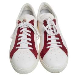 Moncler White/Red Leather And Suede Low Top Sneakers Size 45