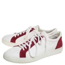 Moncler White/Red Leather And Suede Low Top Sneakers Size 45