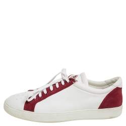 Moncler White/Red Leather And Suede Low Top Sneakers Size 45