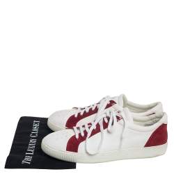 Moncler White/Red Leather And Suede Low Top Sneakers Size 45