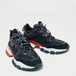 Pre Owned Moncler Navy Blue Suede And Leather Sneakers Size 42