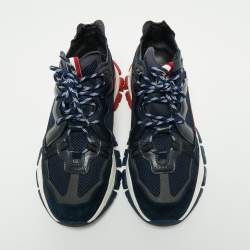 Pre Owned Moncler Navy Blue Suede And Leather Sneakers Size 42