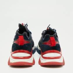 Pre Owned Moncler Navy Blue Suede And Leather Sneakers Size 42