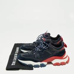 Pre Owned Moncler Navy Blue Suede And Leather Sneakers Size 42