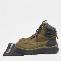 Pre Owned Moncler Green/Black Nubuck and Leather Ulderic Trek Boots Size 45