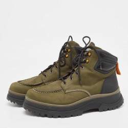 Pre Owned Moncler Green/Black Nubuck and Leather Ulderic Trek Boots Size 45