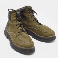 Pre Owned Moncler Green/Black Nubuck and Leather Ulderic Trek Boots Size 45