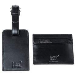 Pre Owned Montblanc Black Leather Meisterstuck Card Holder and Luggage Tag Set