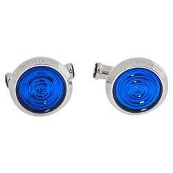Pre Owned Montblanc Stainless Steel Blue Resin Urban Spirit Round Cufflinks