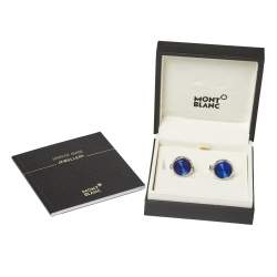 Pre Owned Montblanc Stainless Steel Blue Resin Urban Spirit Round Cufflinks