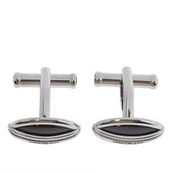 مملوكة مسبقًا Montblanc Stainless Steel & Black Onyx Oval Cufflinks