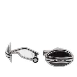 مملوكة مسبقًا Montblanc Stainless Steel & Black Onyx Oval Cufflinks