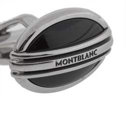 مملوكة مسبقًا Montblanc Stainless Steel & Black Onyx Oval Cufflinks