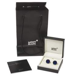 Pre Owned Montblanc Silver Tone & Blue Glass Round Star Cufflinks
