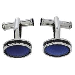 Pre Owned Montblanc Silver Tone & Blue Glass Round Star Cufflinks