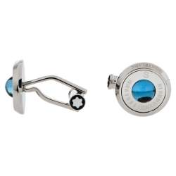 Pre Owned Montblanc Stainless Steel & Blue Sunstone Urban Spirit Round Cufflinks