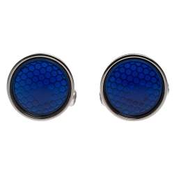 Pre Owned Montblanc Silver Tone & Blue Glass Round Star Cufflinks