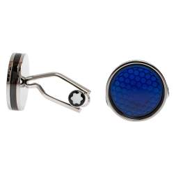Pre Owned Montblanc Silver Tone & Blue Glass Round Star Cufflinks