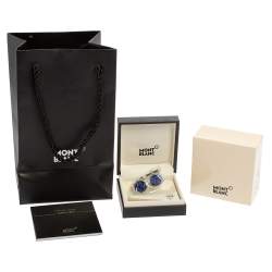 Pre Owned Montblanc Silver Tone & Blue Glass Round Star Cufflinks