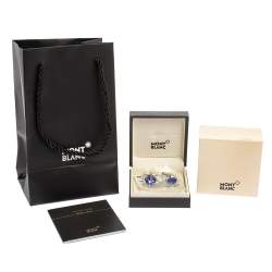 Pre Owned Montblanc Stainless Steel Blue Resin Urban Spirit Round Cufflinks