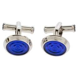 Pre Owned Montblanc Stainless Steel Blue Resin Urban Spirit Round Cufflinks