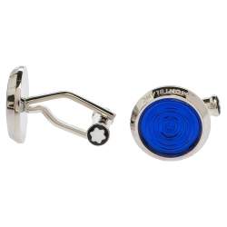 Pre Owned Montblanc Stainless Steel Blue Resin Urban Spirit Round Cufflinks