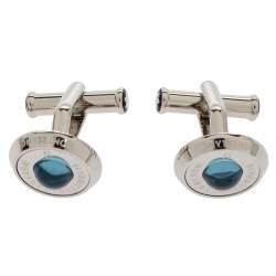 Pre Owned Montblanc Stainless Steel & Blue Sunstone Urban Spirit Round Cufflinks