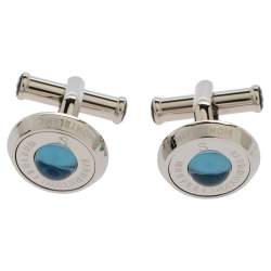 Pre Owned Montblanc Stainless Steel & Blue Sunstone Urban Spirit Round Cufflinks