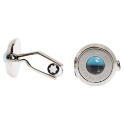 Pre Owned Montblanc Stainless Steel & Blue Sunstone Urban Spirit Round Cufflinks
