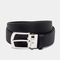Montblanc Black Textured Leather Cut to Size Buckle Belt 