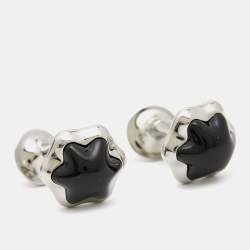 Pre Owned Montblanc Star Onyx Stainless Steel Cufflinks