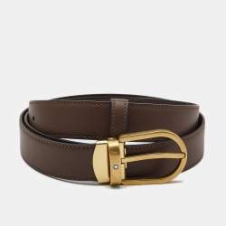Montblanc Brown Leather Horseshoe Cut to Size Buckle Belt