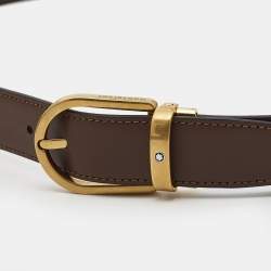 Montblanc Brown Leather Horseshoe Cut to Size Buckle Belt