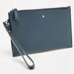 Montblanc Navy Blue Leather Zip Wristlet Pouch