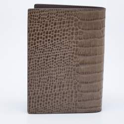 Montblanc Beige Croc Embossed Leather Meisterstuck Bifold Business Wallet