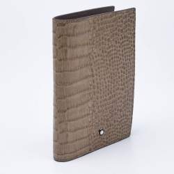 Montblanc Beige Croc Embossed Leather Meisterstuck Bifold Business Wallet