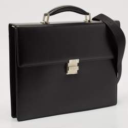 مملوكة مسبقًا Montblanc Black Leather Meisterstuck Triple Gusset Briefcase Bag