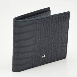Pre Owned Montblanc Blue Croc Embossed Leather Meisterstuck Bifold Wallet