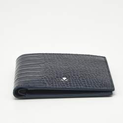 Pre Owned Montblanc Blue Croc Embossed Leather Meisterstuck Bifold Wallet