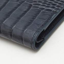Pre Owned Montblanc Blue Croc Embossed Leather Meisterstuck Bifold Wallet