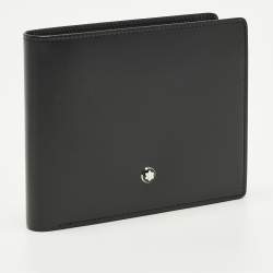 مملوكة مسبقًا محفظة مون بلان مايستروستوك جلد أسود ذات جيبين عرض و 6CC مقاس طي مزدوجة