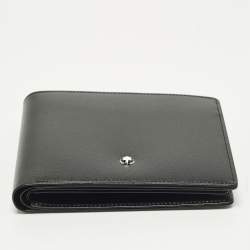 مملوكة مسبقًا محفظة مون بلان مايستروستوك جلد أسود ذات جيبين عرض و 6CC مقاس طي مزدوجة