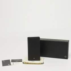 Pre Owned محفظة مون بلان سارتوريال 12 CC مع جيب عرض ثنائي الطي جلد أسود