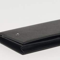 Pre Owned محفظة مون بلان سارتوريال 12 CC مع جيب عرض ثنائي الطي جلد أسود