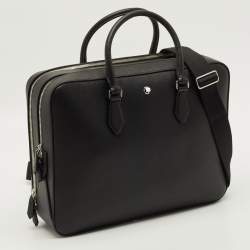 مملوكة مسبقًا حقيبة عمل مون بلان سارتوريال دابل زيب جلد أسود