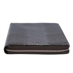 Montblanc Mocha Brown Croc Embossed Leather Meisterstuck Zip Business Companion Clutch