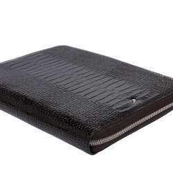 Montblanc Mocha Brown Croc Embossed Leather Meisterstuck Zip Business Companion Clutch