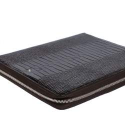 Montblanc Mocha Brown Croc Embossed Leather Meisterstuck Zip Business Companion Clutch